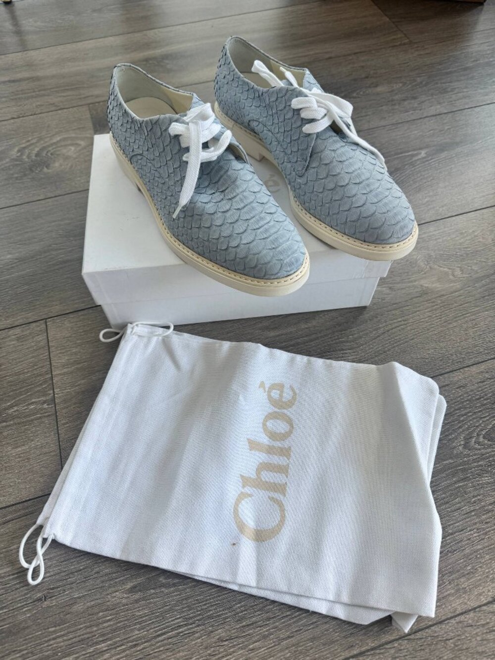 Chloe Lauren Python-Embossed Suede Derby Sneaker